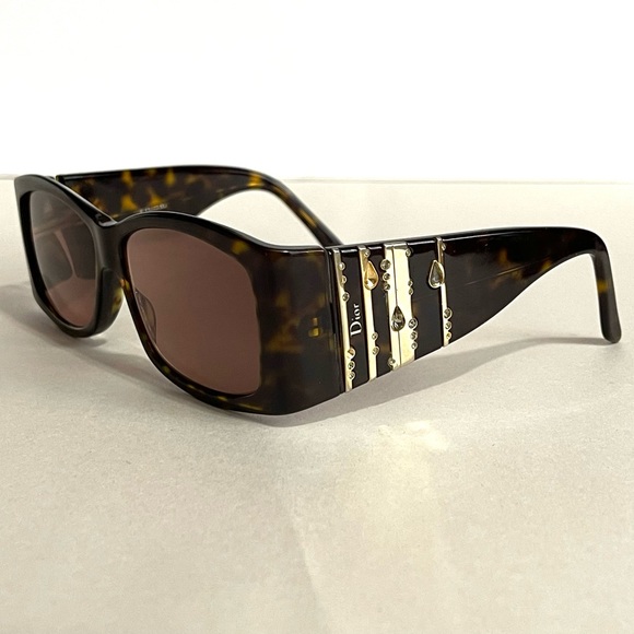 Christian Dior Women’s Y2K Sunglasses DIORRAIN 2 Brown Gold Rain Drop Ge… - Picture 4 of 13